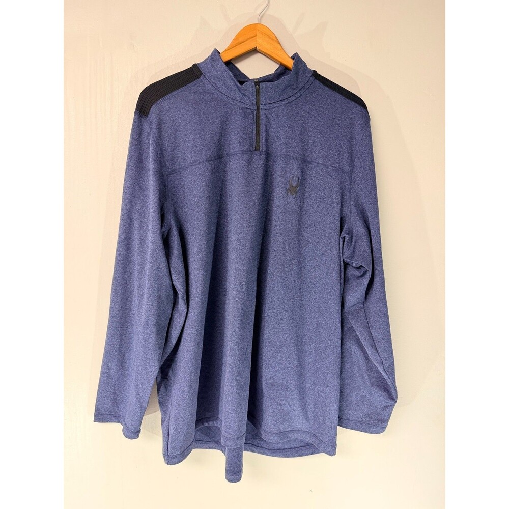 Spyder Active 1/4 Zip Pullover Mens XL Blue Stretch Performance Fleece Logo